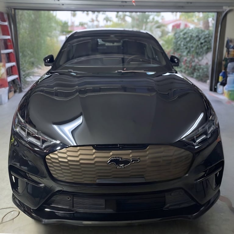 Black Ford Mustang electric vehicle with clean paint
