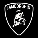 Lamborghini logo featuring a white shield with a raging bull and the brand name